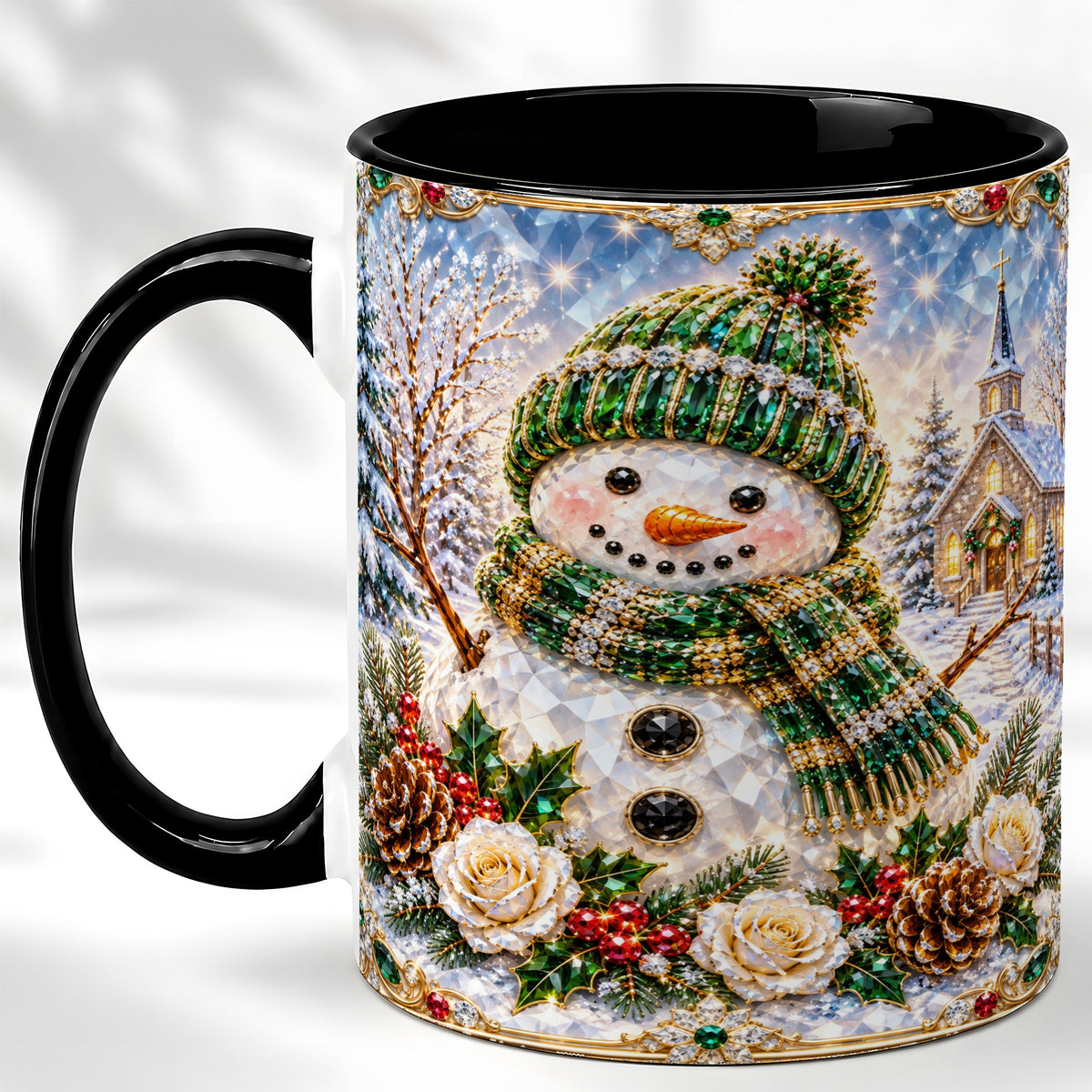 #pl[11oz|Black] Green Snowman Coffee Mug, Winter Church Mug, Ceramic Cup