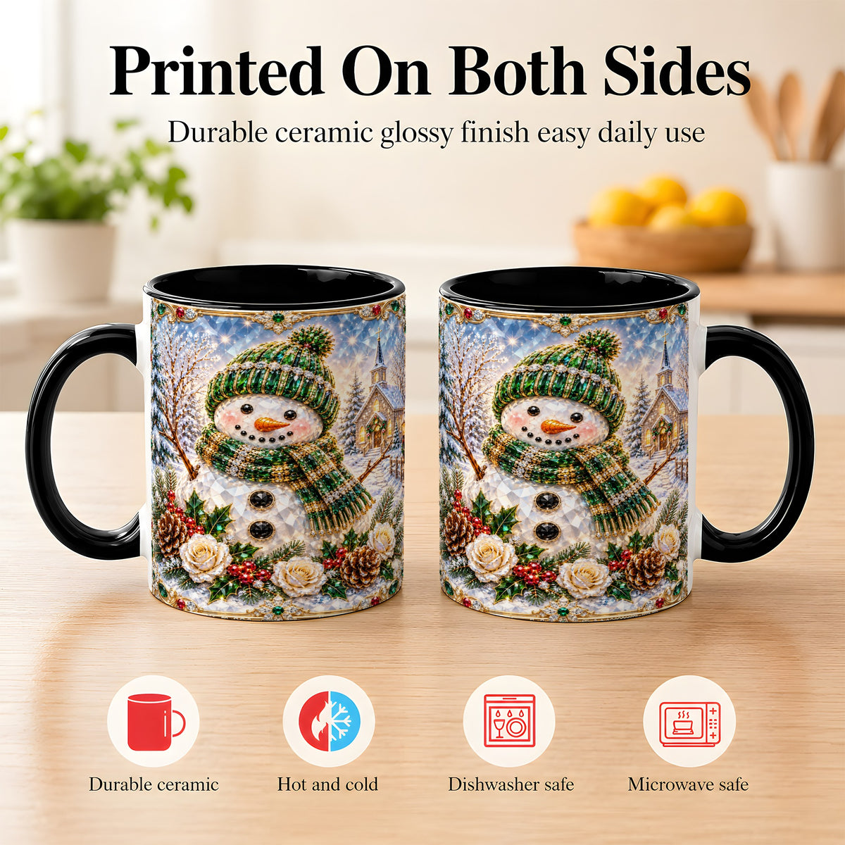 #pl[11oz|Black] Green Snowman Coffee Mug, Winter Church Mug, Ceramic Cup