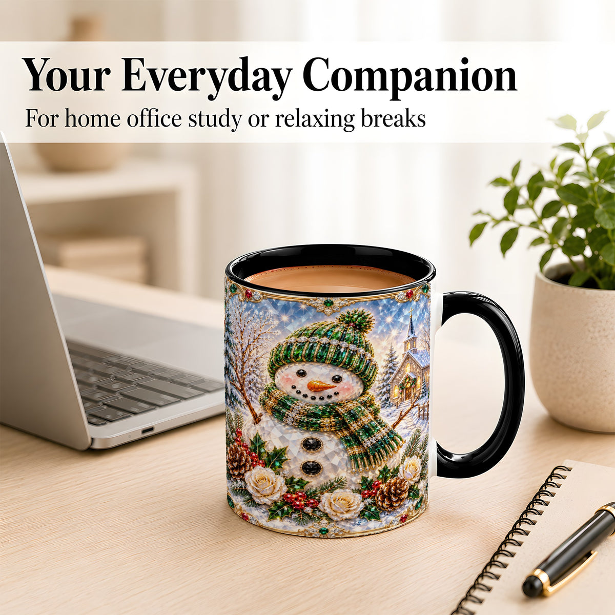 #pl[11oz|Black] Green Snowman Coffee Mug, Winter Church Mug, Ceramic Cup