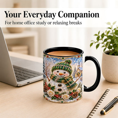 #pl[11oz|Black] Green Snowman Coffee Mug, Winter Church Mug, Ceramic Cup