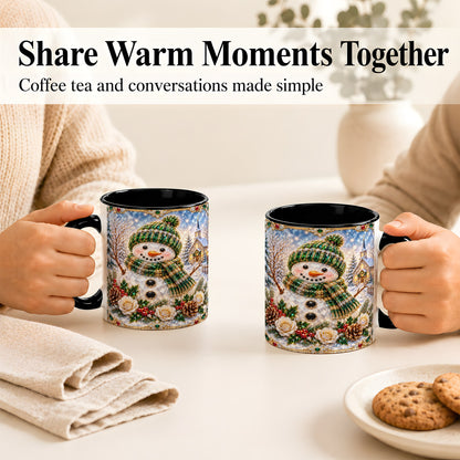 #pl[11oz|Black] Green Snowman Coffee Mug, Winter Church Mug, Ceramic Cup
