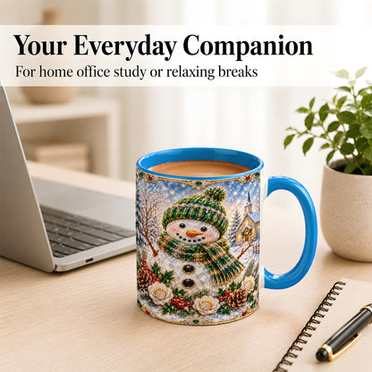 #pl[11oz|Blue] Green Snowman Coffee Mug, Winter Church Mug, Ceramic Cup