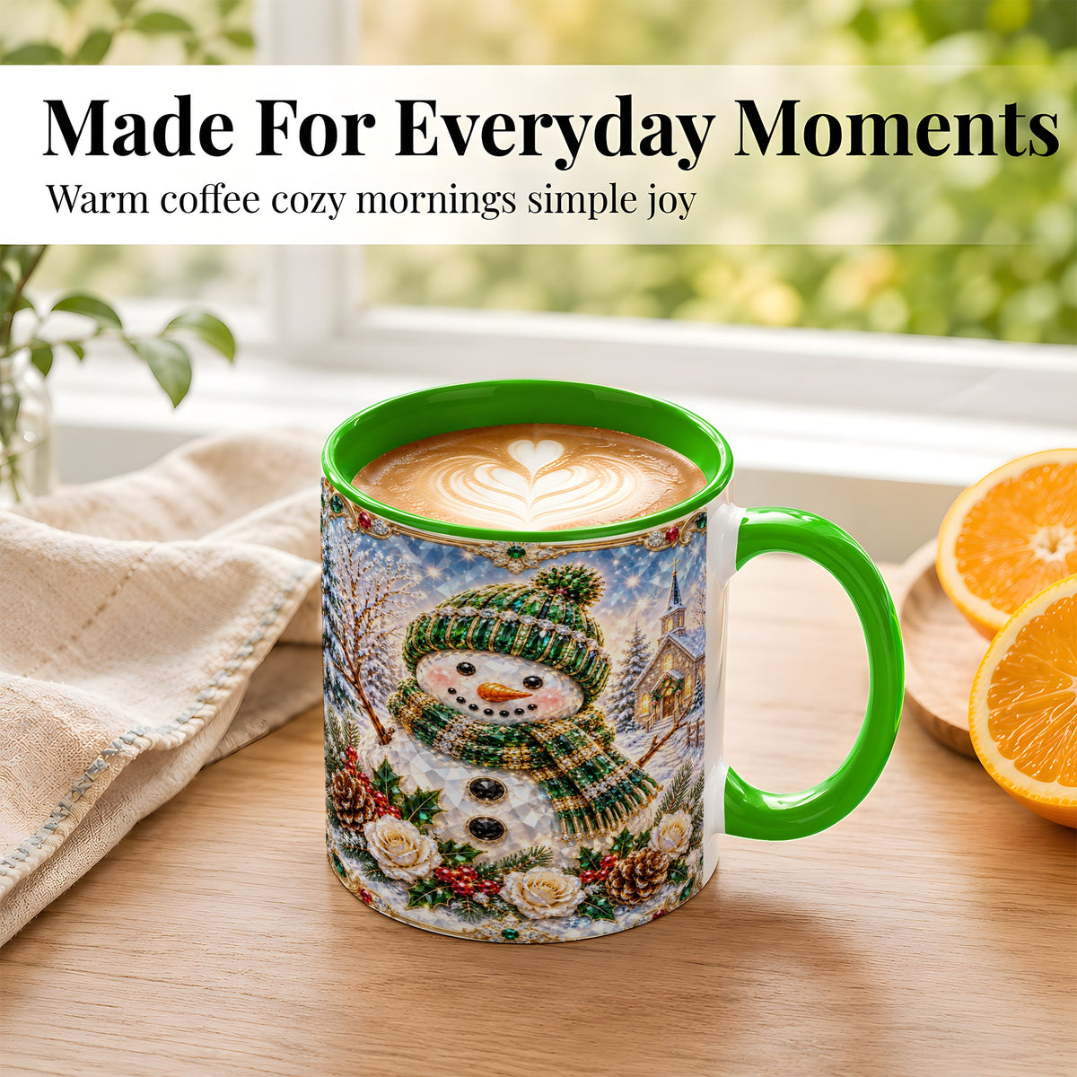 #pl[11oz|Green] Green Snowman Coffee Mug, Winter Church Mug, Ceramic Cup