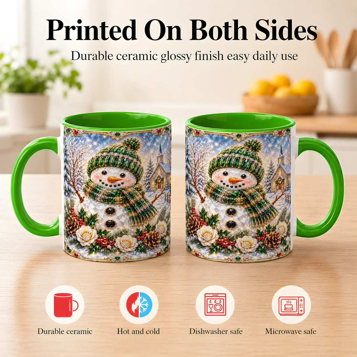#pl[11oz|Green] Green Snowman Coffee Mug, Winter Church Mug, Ceramic Cup