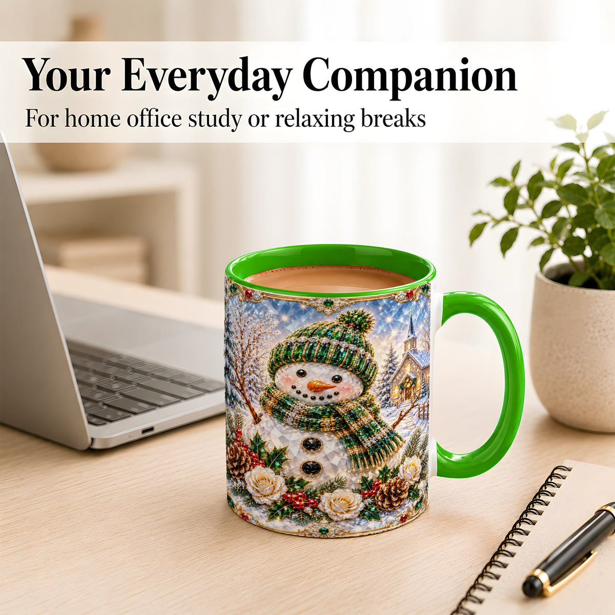 #pl[11oz|Green] Green Snowman Coffee Mug, Winter Church Mug, Ceramic Cup