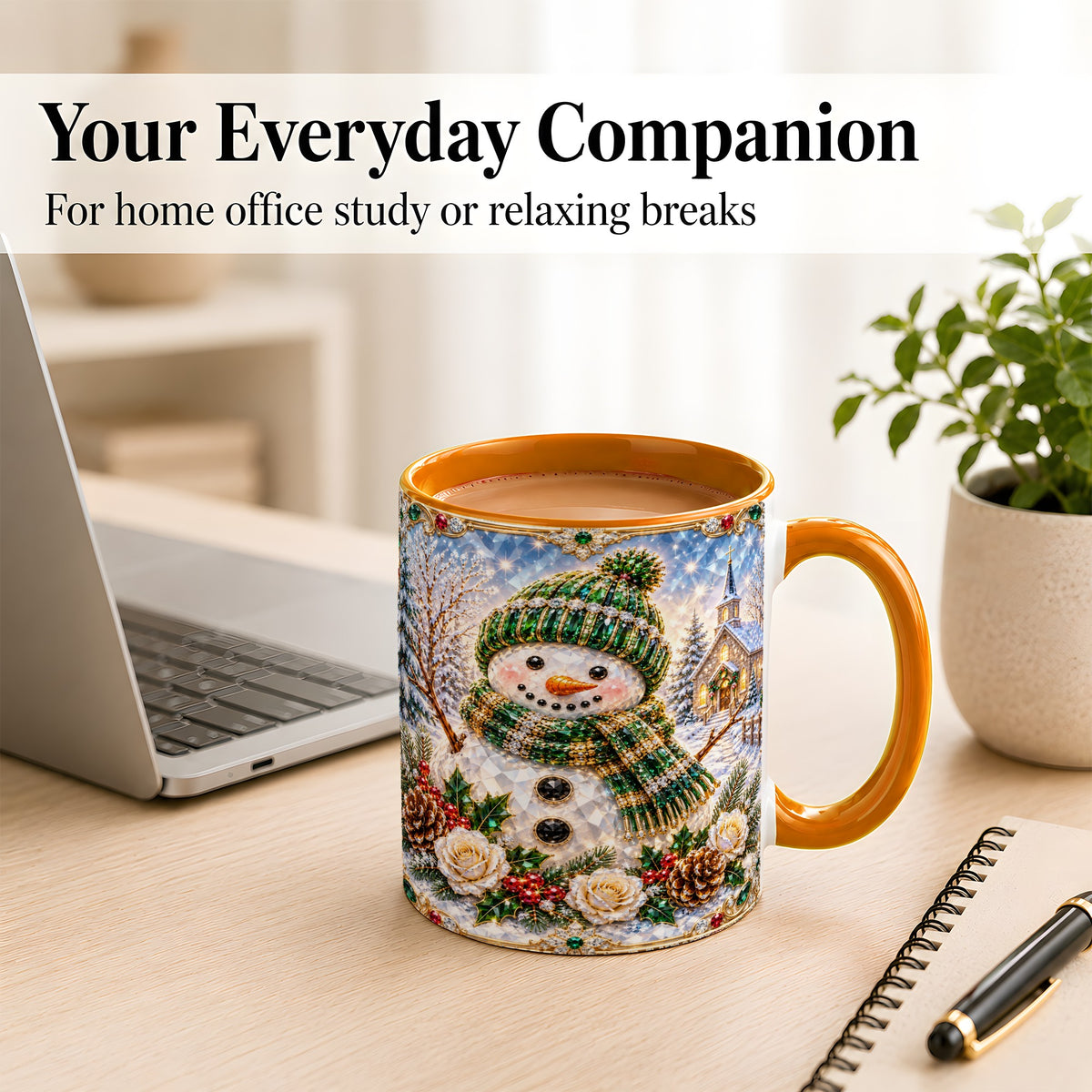 #pl[11oz|Orange] Green Snowman Coffee Mug, Winter Church Mug, Ceramic Cup