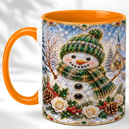 #pl[11oz|Orange] Green Snowman Coffee Mug, Winter Church Mug, Ceramic Cup