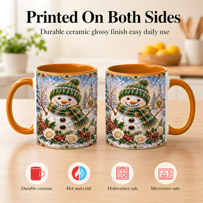 #pl[11oz|Orange] Green Snowman Coffee Mug, Winter Church Mug, Ceramic Cup