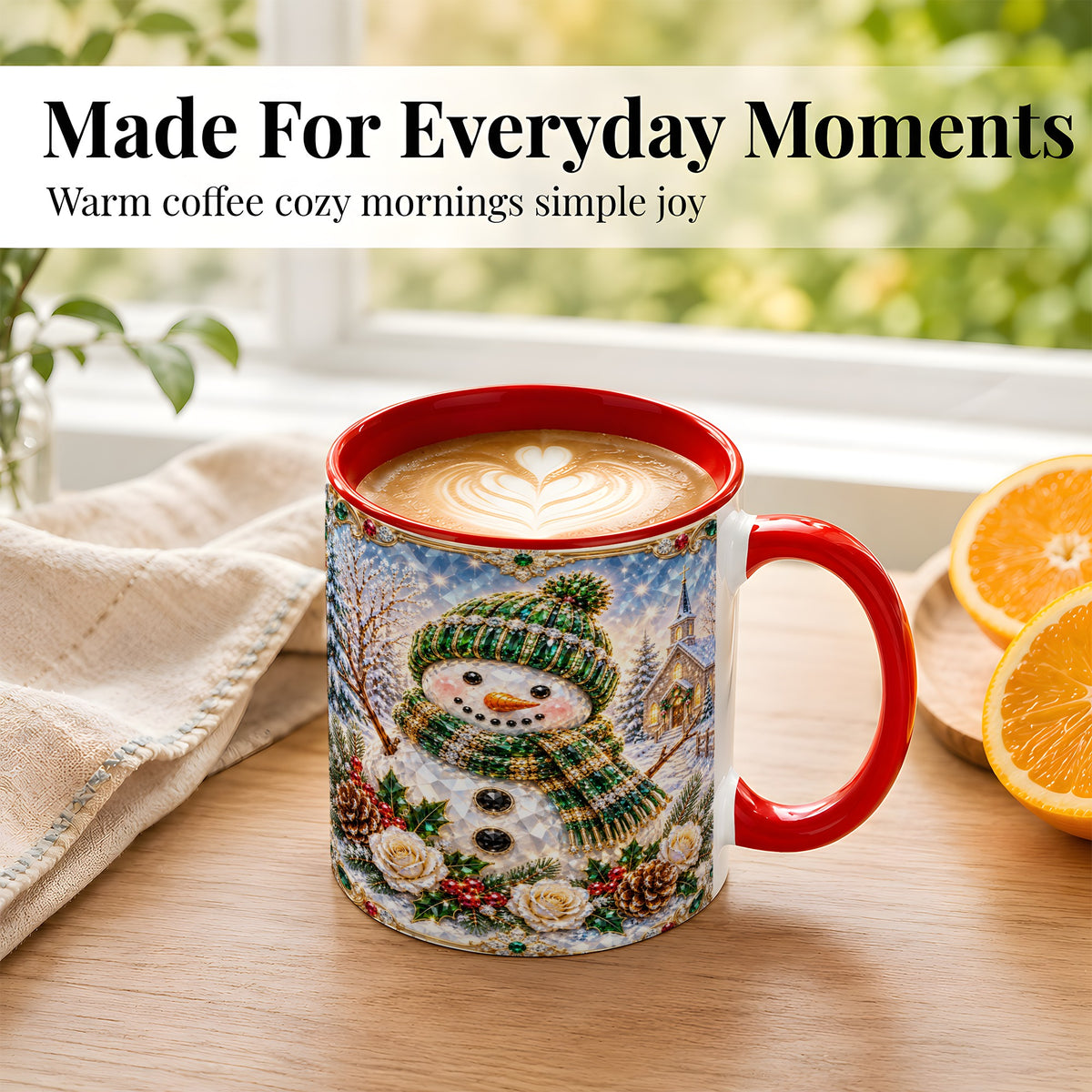 #pl[11oz|Red] Green Snowman Coffee Mug, Winter Church Mug, Ceramic Cup