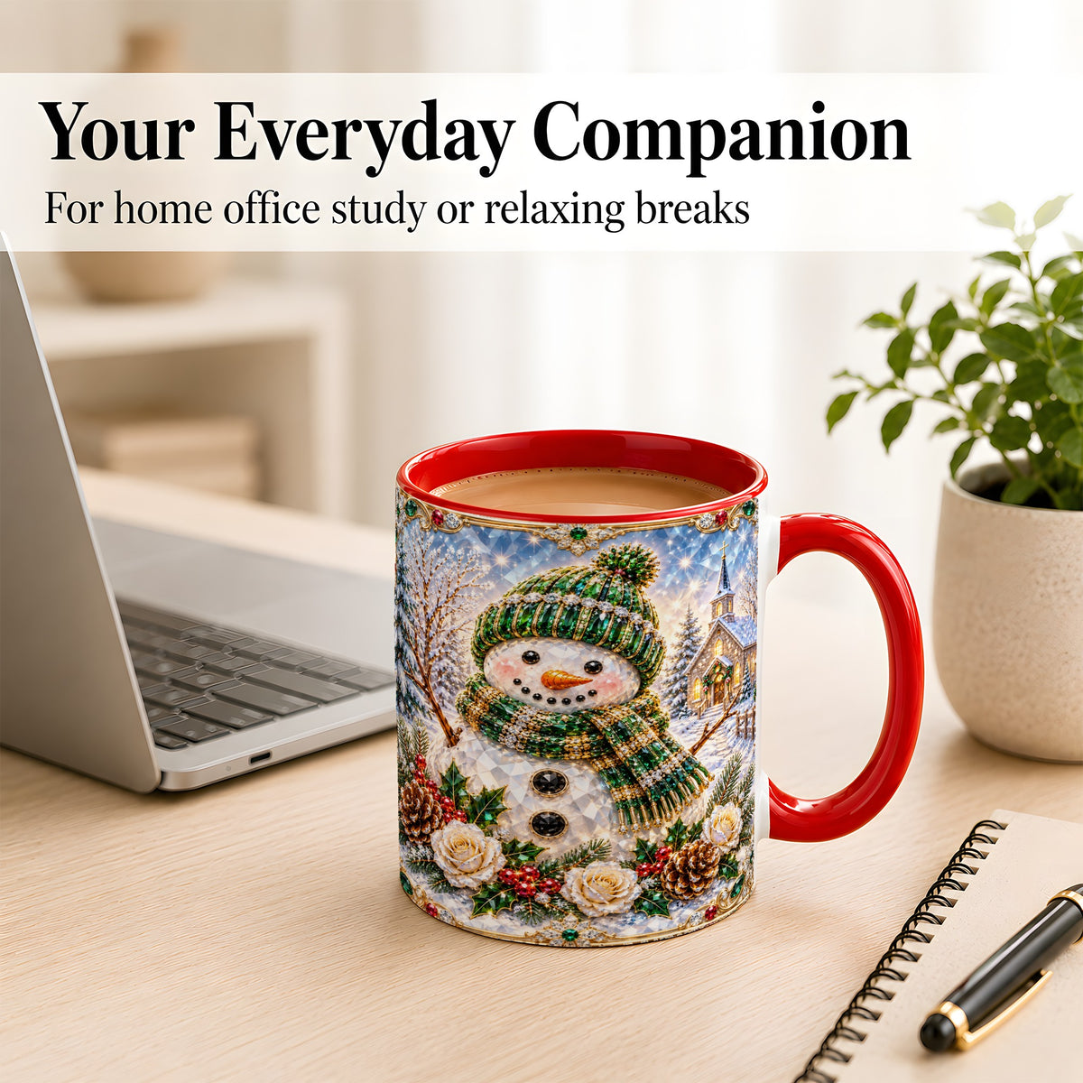 #pl[11oz|Red] Green Snowman Coffee Mug, Winter Church Mug, Ceramic Cup
