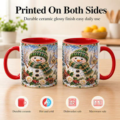 #pl[11oz|Red] Green Snowman Coffee Mug, Winter Church Mug, Ceramic Cup