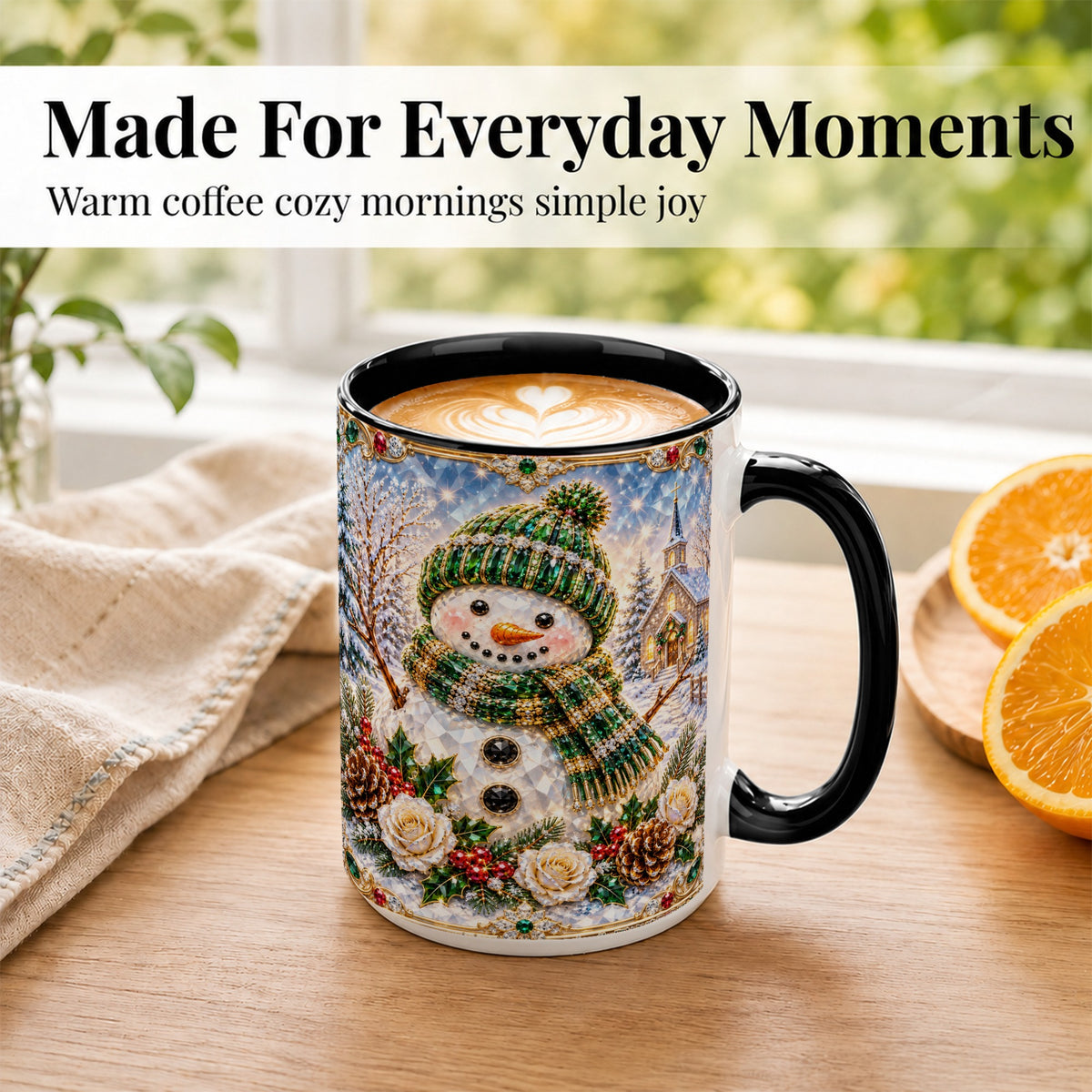 #pl[15oz|Black] Green Snowman Coffee Mug, Winter Church Mug, Ceramic Cup