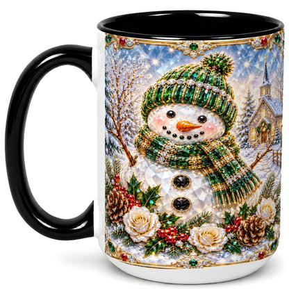#pl[15oz|Black] Green Snowman Coffee Mug, Winter Church Mug, Ceramic Cup