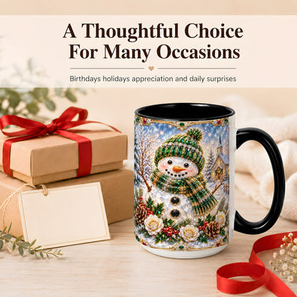 #pl[15oz|Black] Green Snowman Coffee Mug, Winter Church Mug, Ceramic Cup