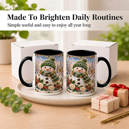 #pl[15oz|Black] Green Snowman Coffee Mug, Winter Church Mug, Ceramic Cup