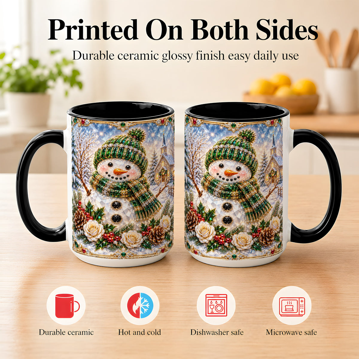 #pl[15oz|Black] Green Snowman Coffee Mug, Winter Church Mug, Ceramic Cup