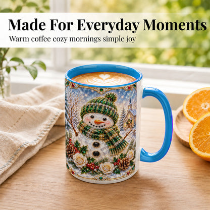 #pl[15oz|Blue] Green Snowman Coffee Mug, Winter Church Mug, Ceramic Cup