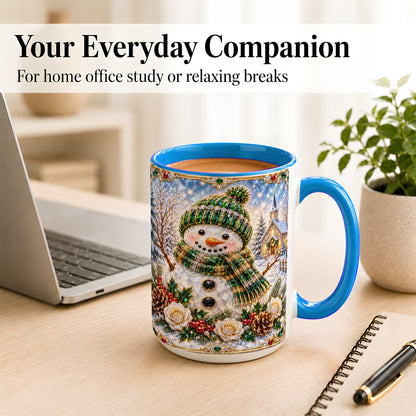 #pl[15oz|Blue] Green Snowman Coffee Mug, Winter Church Mug, Ceramic Cup