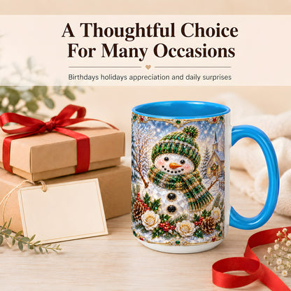 #pl[15oz|Blue] Green Snowman Coffee Mug, Winter Church Mug, Ceramic Cup