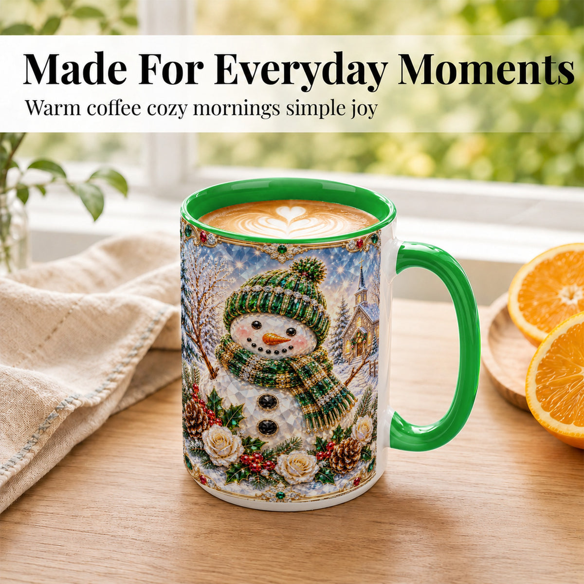 #pl[15oz|Green] Green Snowman Coffee Mug, Winter Church Mug, Ceramic Cup