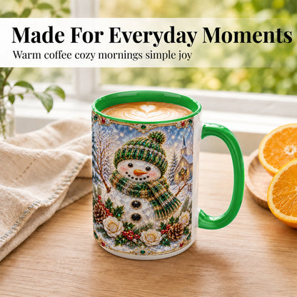 #pl[15oz|Green] Green Snowman Coffee Mug, Winter Church Mug, Ceramic Cup