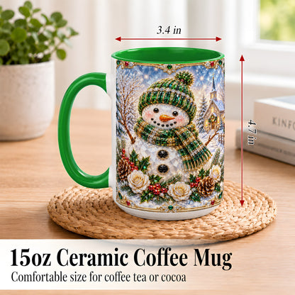 #pl[15oz|Green] Green Snowman Coffee Mug, Winter Church Mug, Ceramic Cup