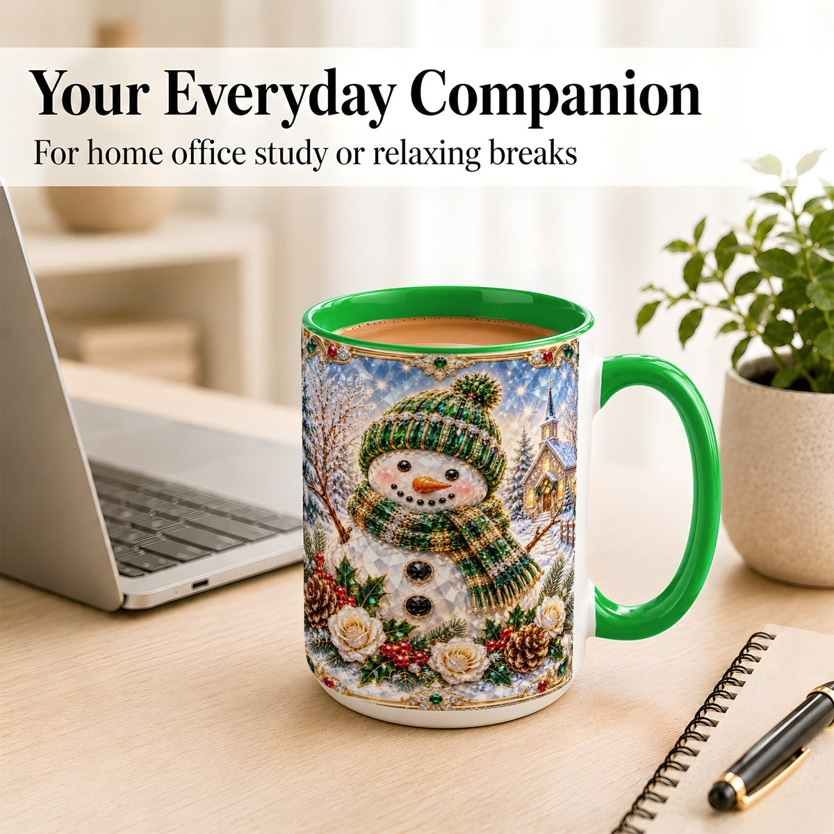 #pl[15oz|Green] Green Snowman Coffee Mug, Winter Church Mug, Ceramic Cup