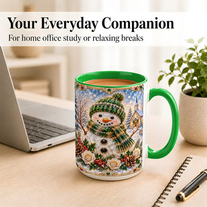 #pl[15oz|Green] Green Snowman Coffee Mug, Winter Church Mug, Ceramic Cup