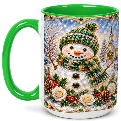 #pl[15oz|Green] Green Snowman Coffee Mug, Winter Church Mug, Ceramic Cup