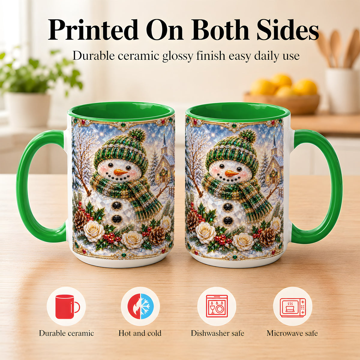 #pl[15oz|Green] Green Snowman Coffee Mug, Winter Church Mug, Ceramic Cup