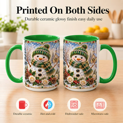 #pl[15oz|Green] Green Snowman Coffee Mug, Winter Church Mug, Ceramic Cup