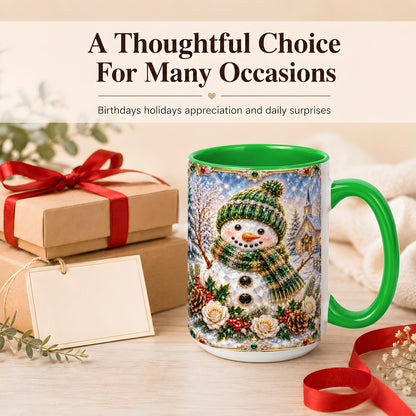 #pl[15oz|Green] Green Snowman Coffee Mug, Winter Church Mug, Ceramic Cup