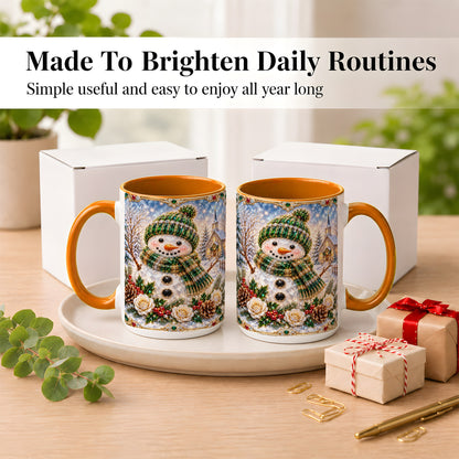 #pl[15oz|Orange] Green Snowman Coffee Mug, Winter Church Mug, Ceramic Cup