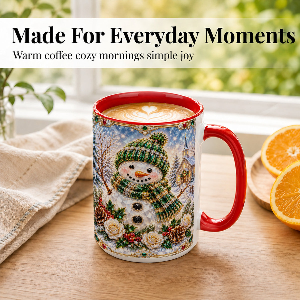 #pl[15oz|Red] Green Snowman Coffee Mug, Winter Church Mug, Ceramic Cup