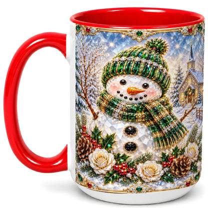 #pl[15oz|Red] Green Snowman Coffee Mug, Winter Church Mug, Ceramic Cup