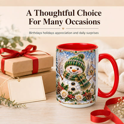 #pl[15oz|Red] Green Snowman Coffee Mug, Winter Church Mug, Ceramic Cup