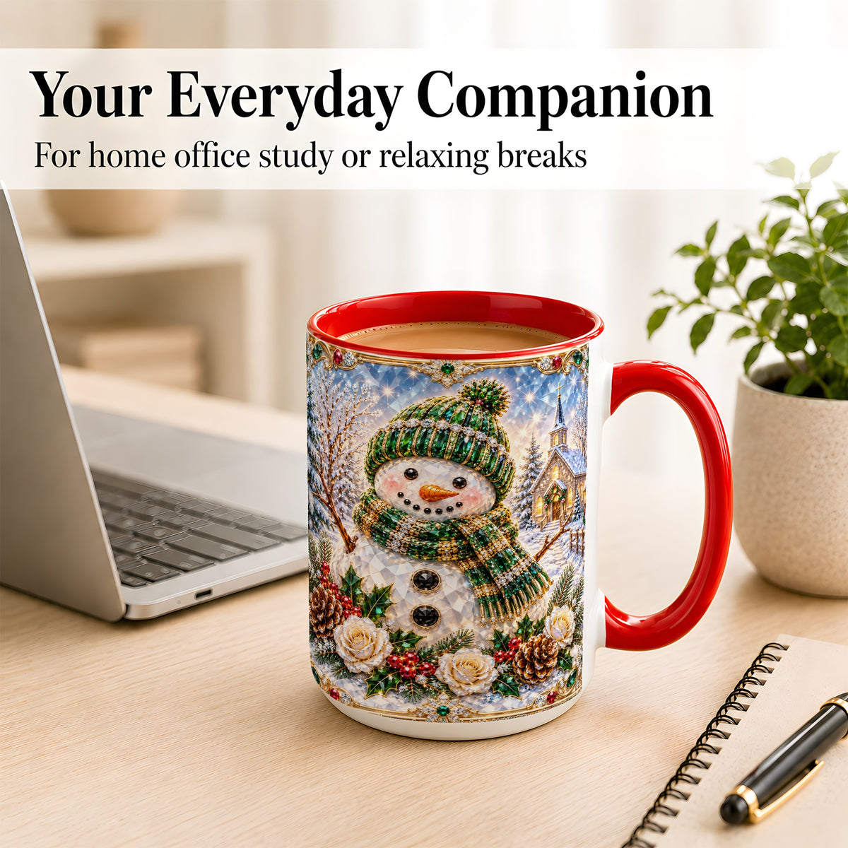 #pl[15oz|Red] Green Snowman Coffee Mug, Winter Church Mug, Ceramic Cup