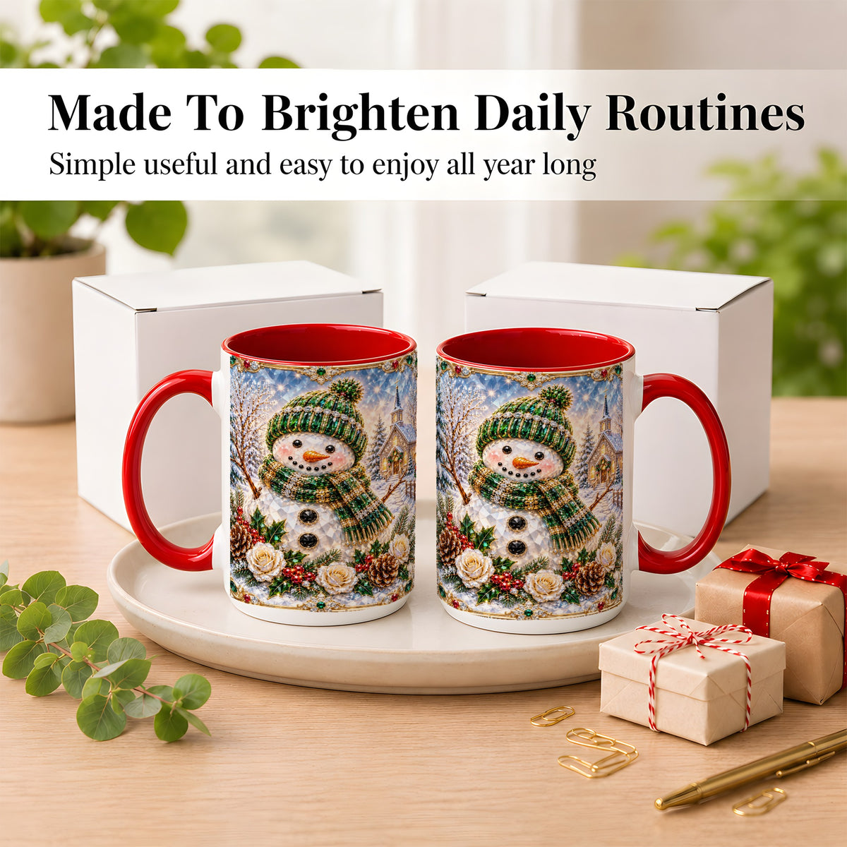 #pl[15oz|Red] Green Snowman Coffee Mug, Winter Church Mug, Ceramic Cup