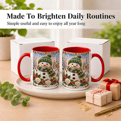 #pl[15oz|Red] Green Snowman Coffee Mug, Winter Church Mug, Ceramic Cup