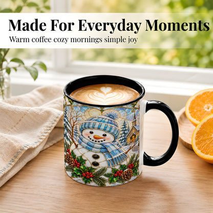 #pl[11oz|Black] Blue Snowman Coffee Mug, Winter Church Mug, Ceramic Cup