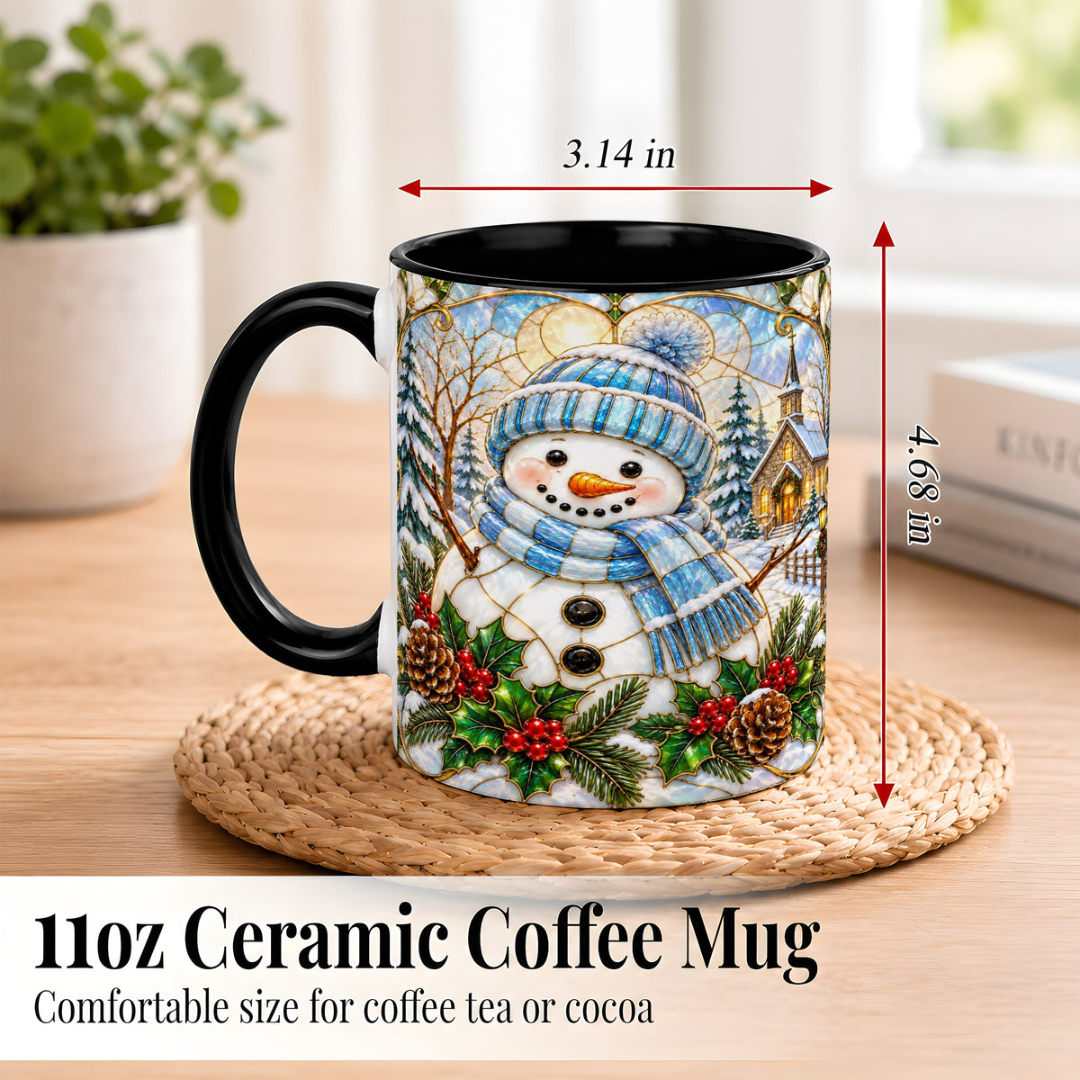#pl[11oz|Black] Blue Snowman Coffee Mug, Winter Church Mug, Ceramic Cup