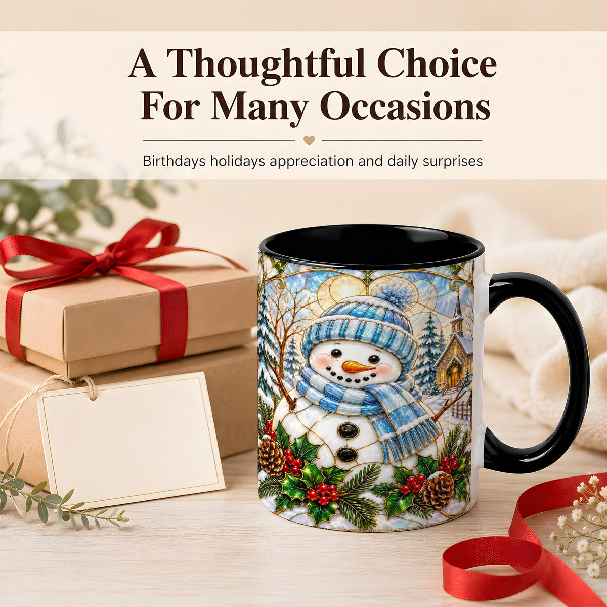 #pl[11oz|Black] Blue Snowman Coffee Mug, Winter Church Mug, Ceramic Cup
