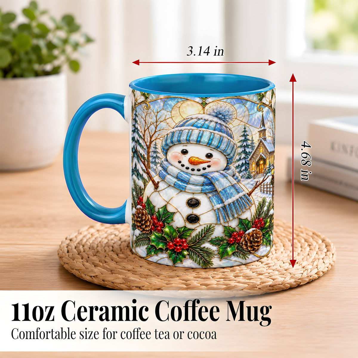 #pl[11oz|Blue] Blue Snowman Coffee Mug, Winter Church Mug, Ceramic Cup