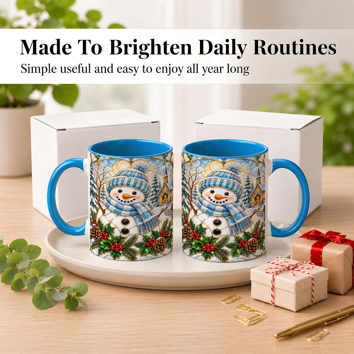 #pl[11oz|Blue] Blue Snowman Coffee Mug, Winter Church Mug, Ceramic Cup