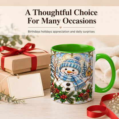#pl[11oz|Green] Blue Snowman Coffee Mug, Winter Church Mug, Ceramic Cup