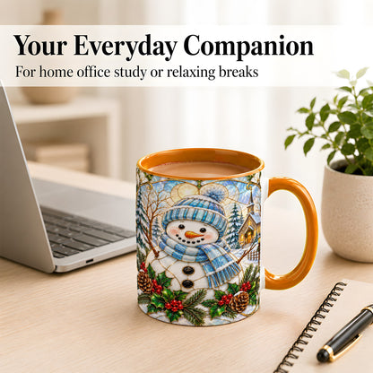 #pl[11oz|Orange] Blue Snowman Coffee Mug, Winter Church Mug, Ceramic Cup