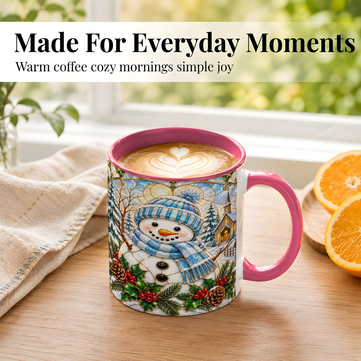 #pl[11oz|Pink] Blue Snowman Coffee Mug, Winter Church Mug, Ceramic Cup