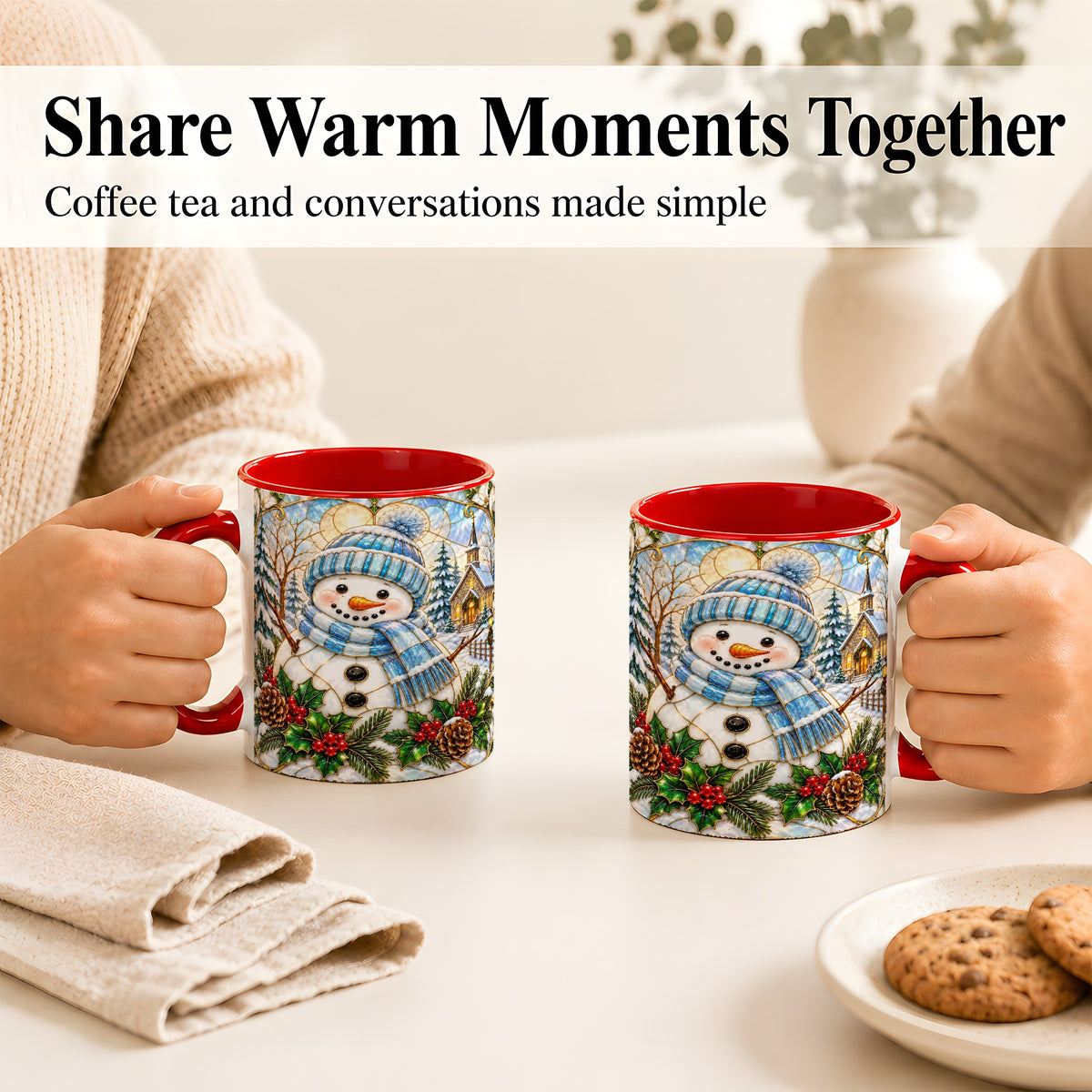 #pl[11oz|Red] Blue Snowman Coffee Mug, Winter Church Mug, Ceramic Cup