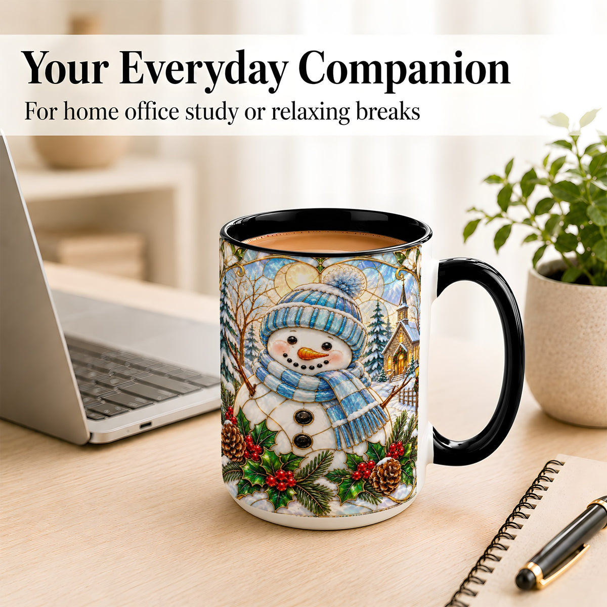 #pl[15oz|Black] Blue Snowman Coffee Mug, Winter Church Mug, Ceramic Cup