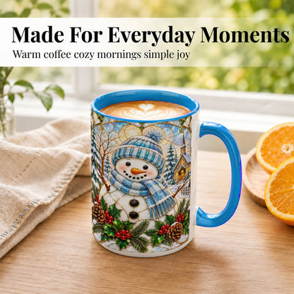 #pl[15oz|Blue] Blue Snowman Coffee Mug, Winter Church Mug, Ceramic Cup